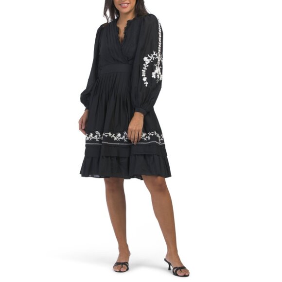 KOBI HALPERIN Black/White Crystal Midi Dress With Embroidery